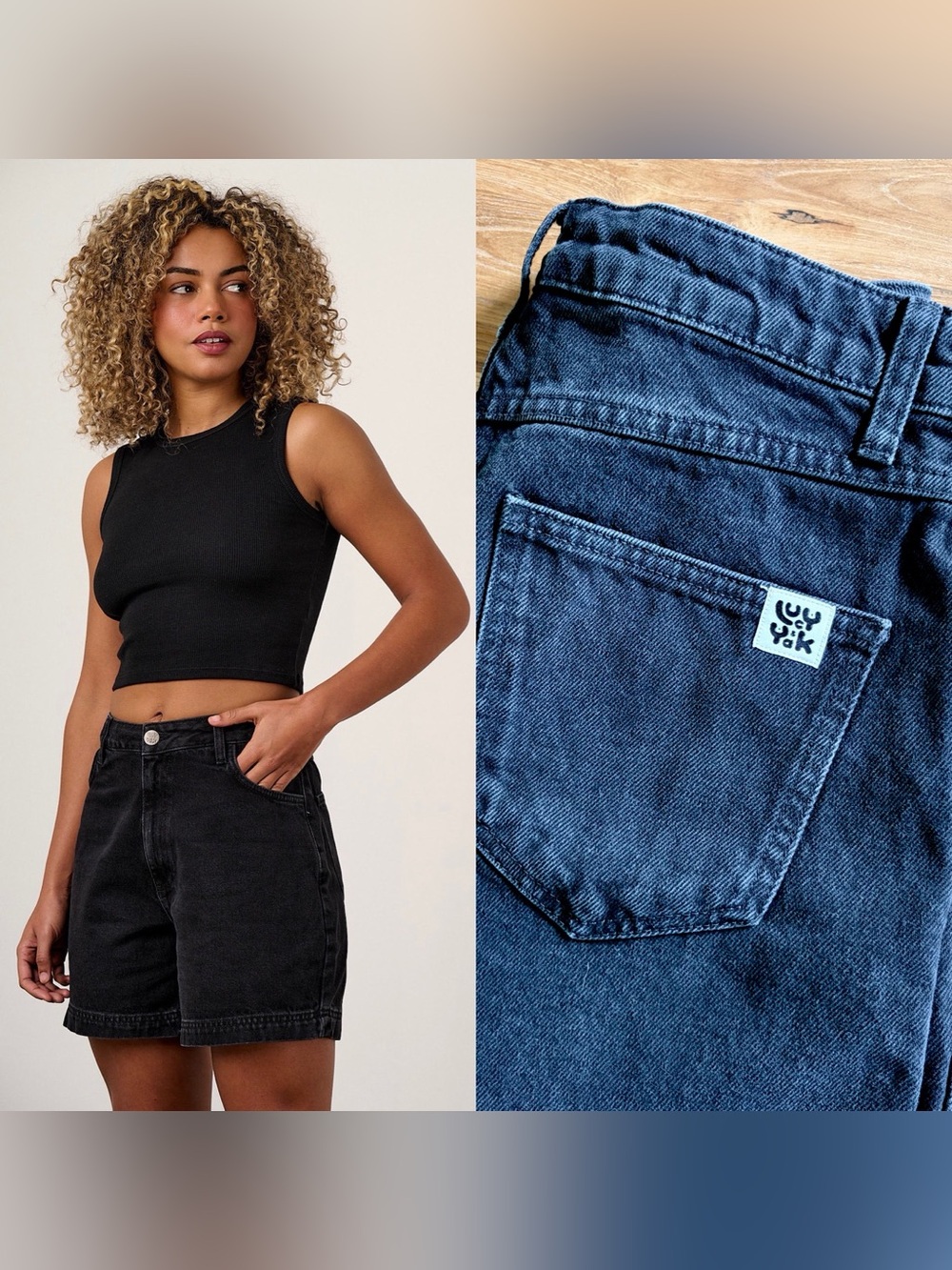 [NWT] Lucy & Yak Lexi Black Wash High Waist Organic Denim Shorts, R30 (Med)